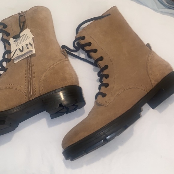 Zara Woman Suede Lace-up Boots in tan size 40/ 9us.new with tags - Picture 2 of 10